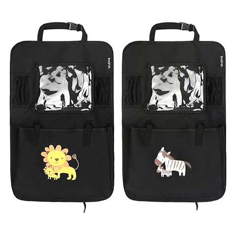 Auto Rückenlehnenschutz– Intipal Rücksitztasche Rücksitz Organizer Rückenlehnentasche mit iPad-Fach Wasserdicht (Zebra+Löwe)