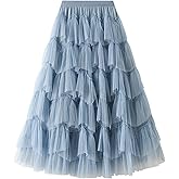 Oaovo Women's Tulle Tutu Skirts Tiered Skirt Petticoat Elasticated Waist Pleated A Line Ruffles Skirts