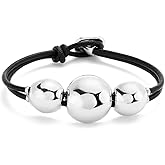 Uno de 50 Sterling Silver-Plated Beaded Leather Bracelet, Three Bubble Design, Black, Ser Intrepida Collection