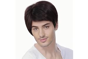 TOPHR Short Mens Wig Reddish Brown 6 Inch Heat Resistant Synthetic Straight Men Wigs for Daily Costumes or Halloween Wear