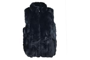 LVCOMEFF Women Real Rex Rabbit Fur Vest Furry Fluffy Classic With High Collar Sleeveless Outwear Top