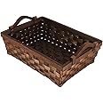 Rectangular Wicker Basket, Woven Wooden Storage Tray with Handles for Gift Bread (Dark Brown)