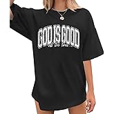 Lubpow Christian T Shirts for Women God is Good Shirt Oversized Jesus Religious Faith Inspirational Tshirts Bible Verse Tops