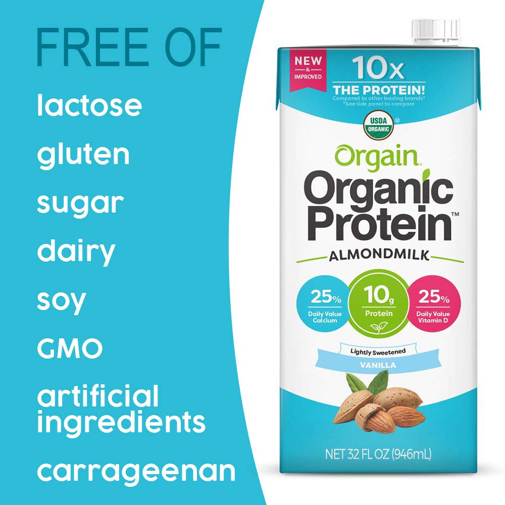 Orgain Organic Plant Based Protein Almond Milk, Lightly Sweetened Non