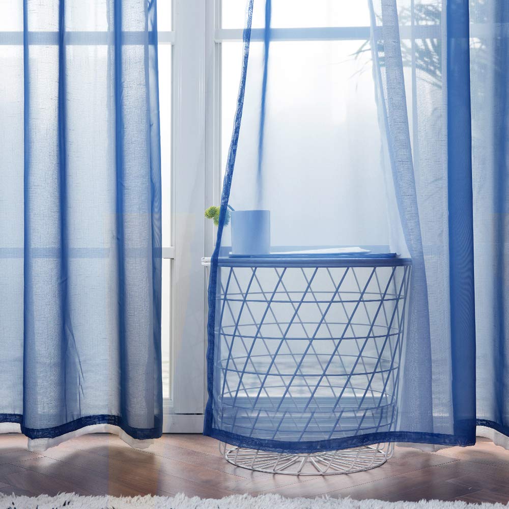 MIULEE 2 Panels Solid Color Sheer Window Curtains Smooth Elegant Window Voile Panels/Drapes/Treatment for Bedroom Living Room 55" Wx85 L Dark Blue, Grommet Top