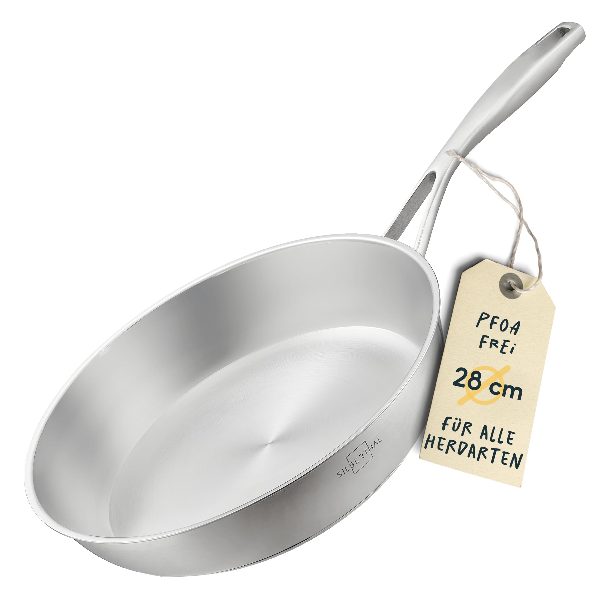 SILBERTHAL Edelstahl Pfanne Unbeschichtet - Induktion - Profi Bratpfanne 28cm - Röstaromen - Ofenfest