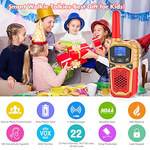 Kids Walkie Talkie 4 Pack, Rechargeable Walky Talky for Adutls Kids Family 2 Way Radio Walkie