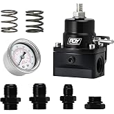 PQY Adjustable EFI Fuel Pressure Regulator Kit 3-70PSI AN8 Feed AN6 Return | Black Aluminum return style fuel regulator ;with gauge + AN fittings + fuel pressure regulator springs