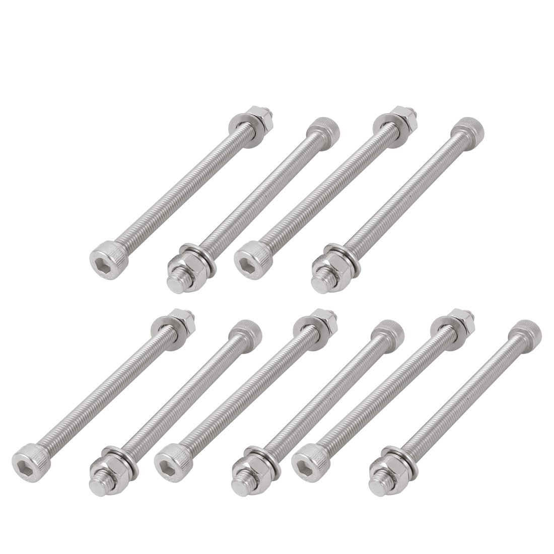 Sourcingmap 10Pcs M8x100mm 304 Stainless Steel Knurled Hex Socket Head Bolt Nut Set w Washer