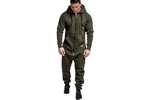One Piece Hoodie Mens Fleece Hooded One Piece Jumpsuit Warm Zip Up Playsuit Loungewear Casual Outfit