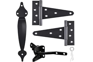 SANKINS Gate Hardware Kit Heavy Duty,with Self Locking Gate Latch,6 inch T Strap Gate Hinges and 10 inch Gate Door Handle Pull,Shed Door Hardware Set for Wooden Vinyl Fence,Gate,Farm,Garden,Black Finish