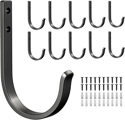 Josmimic 10-Pack Wall Hooks 22LB Heavy Duty Aluminum Hanger Black Matte