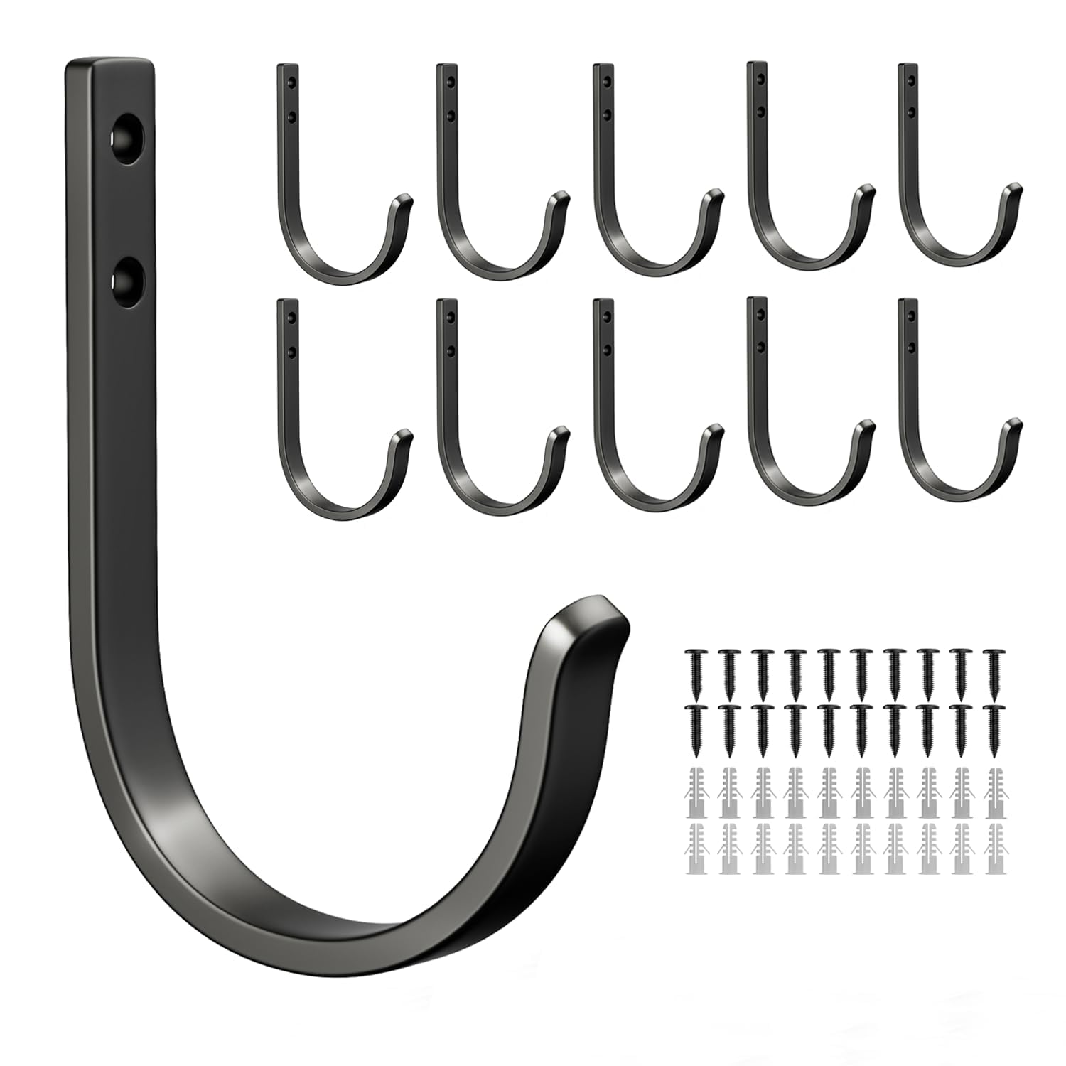 Josmimic 10-Pack Wall Hooks for Towel/Coat - 22LB Heavy Duty Metal Hanger Wall Mount, for Outdoor, Closet, Door, Shelf, Bathroom, for Backpack, Cup, Clothes, Mug, Black Matte, Screws Included