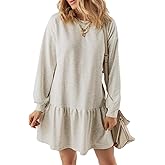 BLENCOT Womens 2025 Fall Long Sleeve Pullover Tops Crewneck Rib Knit Patchwork Sweatshirt Dress Casual Mini Dresses