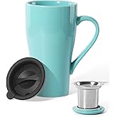 ARRADEN Tea Mug with Infuser and Lid, 18oz Large Tea Infuser Cup, Porcelain Tea Cup with Strainer & Silicone Lid, Tea Mug Set for Birthday, Mother's Day, Father's Day (Mint Green)