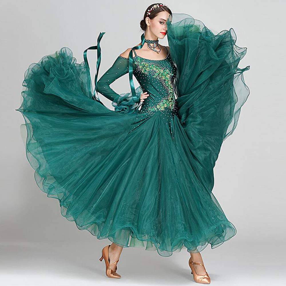 グリーン パーティー舞台衣装 競技会 B07qvy681m ダンスウェア 演出服 ワンピース 競技用 Small 社交ダンス 全8色 モダンドレス Small グリーン ステージ衣装 レディース 新入荷 社交ダンス 時間指定不可
