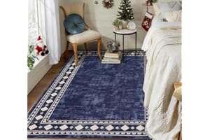 Garvee Washable 5x7 Rugs for Living Room Non-Slip Vintage Border Indoor Accent Rugs Low Pile Soft Bedroom Rug Non-Shedding Mo