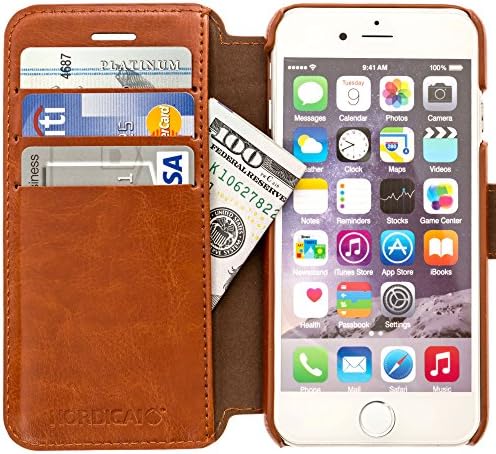 iPhone 6, 6S Wallet Case With 3 Card Slots and Money Pocket - Your Phone, Cards and Cash in One Slim PU Leather Wallet Case - Light Brown - for iPhone 6 &amp; 6S