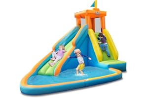 BOUNTECH Inflatable Water Slide for Kids, Water Park Jump Castle Bounce House for Outdoor Fun w/Slide, Splash Pool, Climbing Wall, Blow up Water Slides Inflatables for Kids Backyard Party Gifts