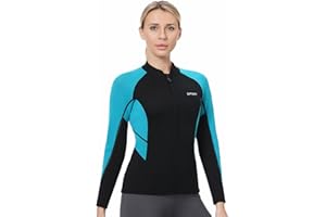 REALON Women Men Top Wetsuit Jacket, 2mm 3mm Neoprene Swim Wet Suit Shirt Long Sleeves Front Zip for Adult Youth Cold Water Snorkeling Diving Surfing Watersports