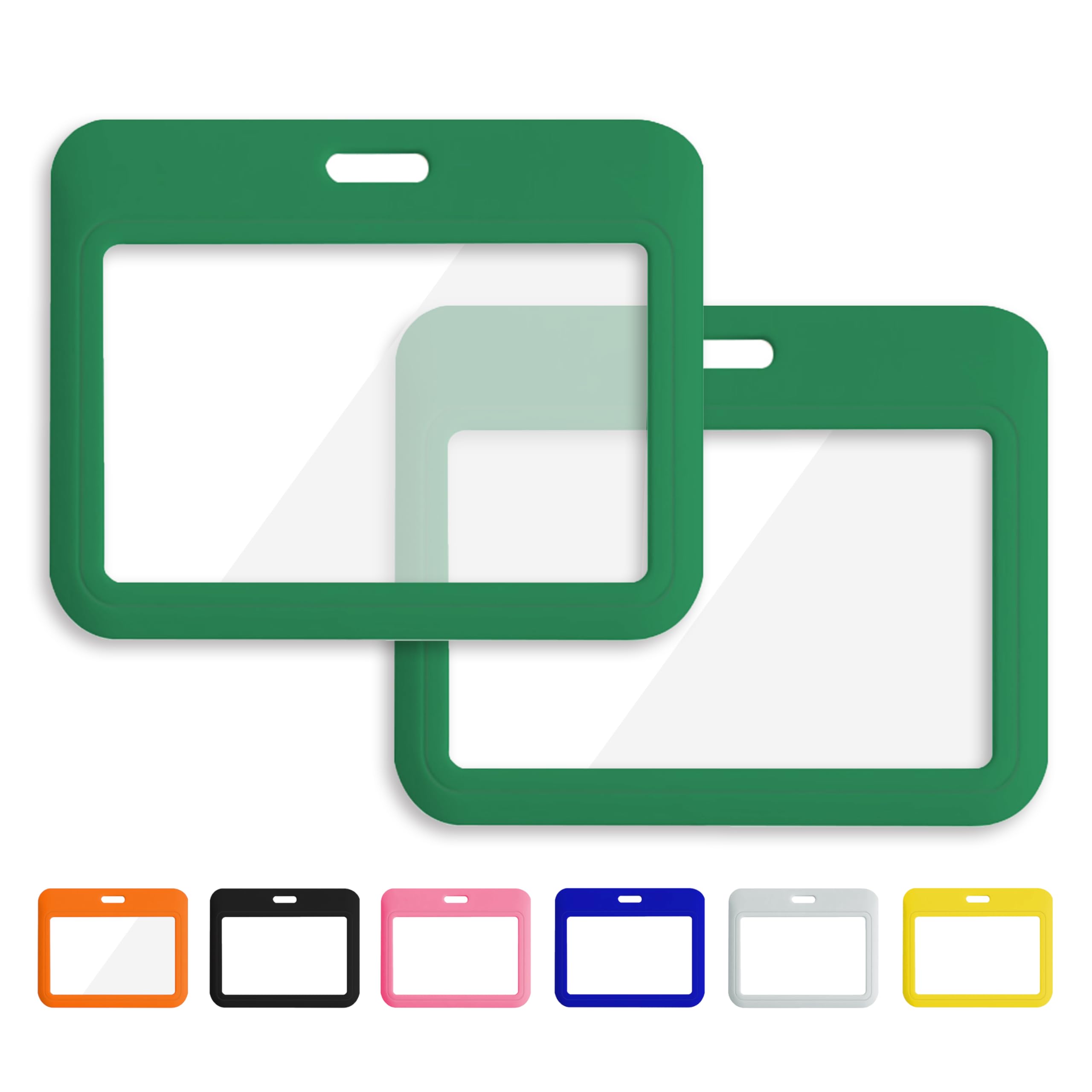 Photo 1 of 1 Pcs ID Badge Holder with Double-Sided Windows Horizontal Hard Plastic Case Green Card Protector Pouch for Office School ID Credit Cards Proximity Key Cards Driver’s Licenses and Passes