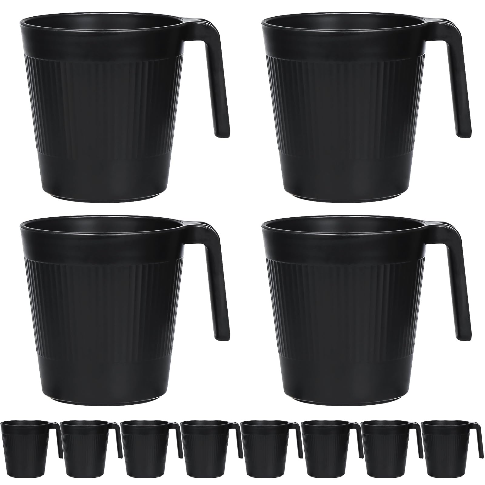 Greentainer Unbreakable Lightweight Drinking Cups, Coffee Mugs with Handle, Set of 8, Drinking Cups for Adults,Water Milk Tea Tumblers, Dishwasher and Microwave Safe(Black)