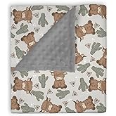 EyMzcod Mink Baby Boy Girl Blankets Boho Highland Cow Cactus, Gray Western Cowboy Soft Double Layer Dotted Backing Receiving Swaddle, Newborn Infant Toddler Nursery Crib Bedding Shower Gift 30" x 40"
