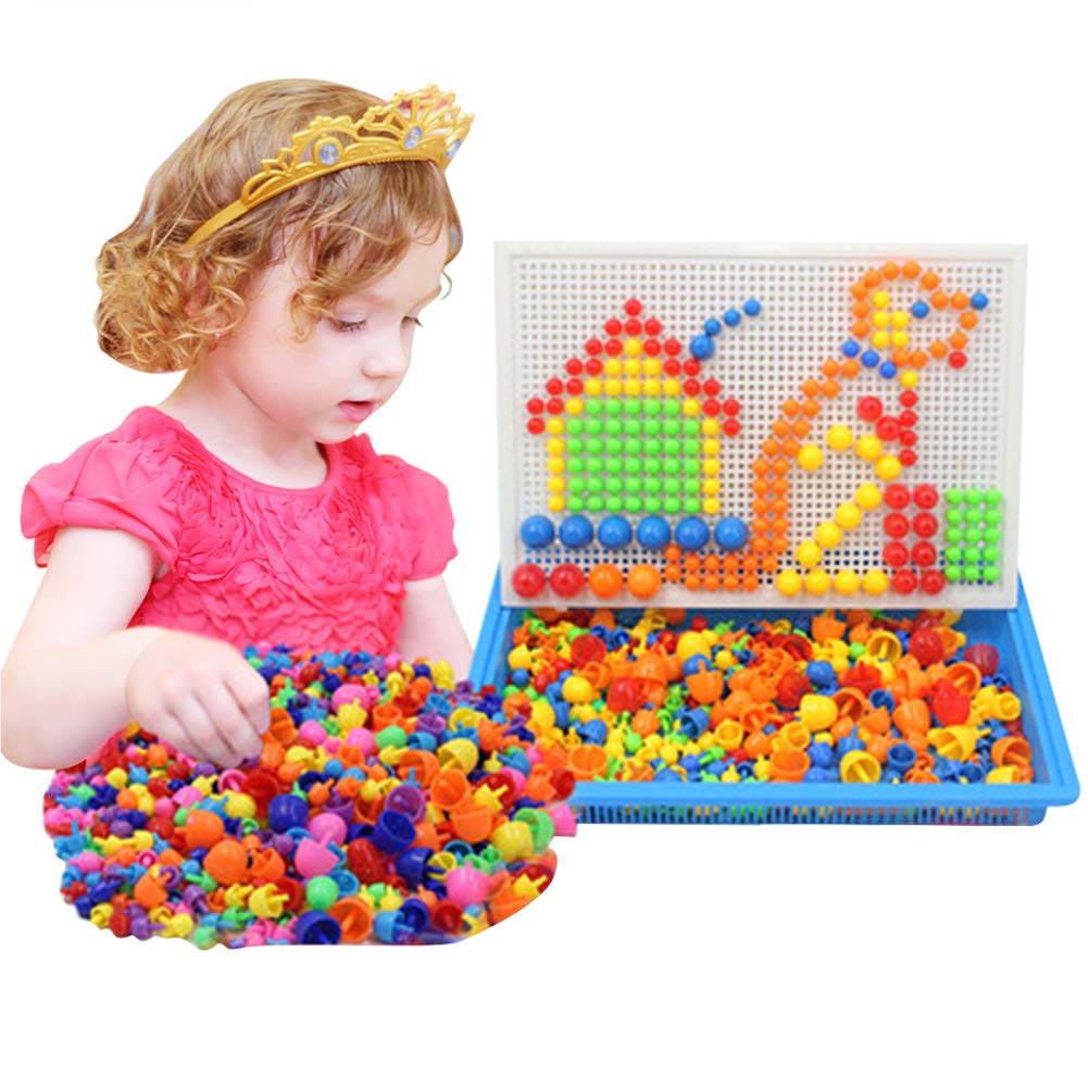 ITODA 592 PCS Mushroom Nails Jigsaw Puzzle Board Mosaic Toys Pegboard Educational Intelligence Building Blocks Puzzle Toys Assorted Colour Creative DIY Christmas Birthday Gift for Kids