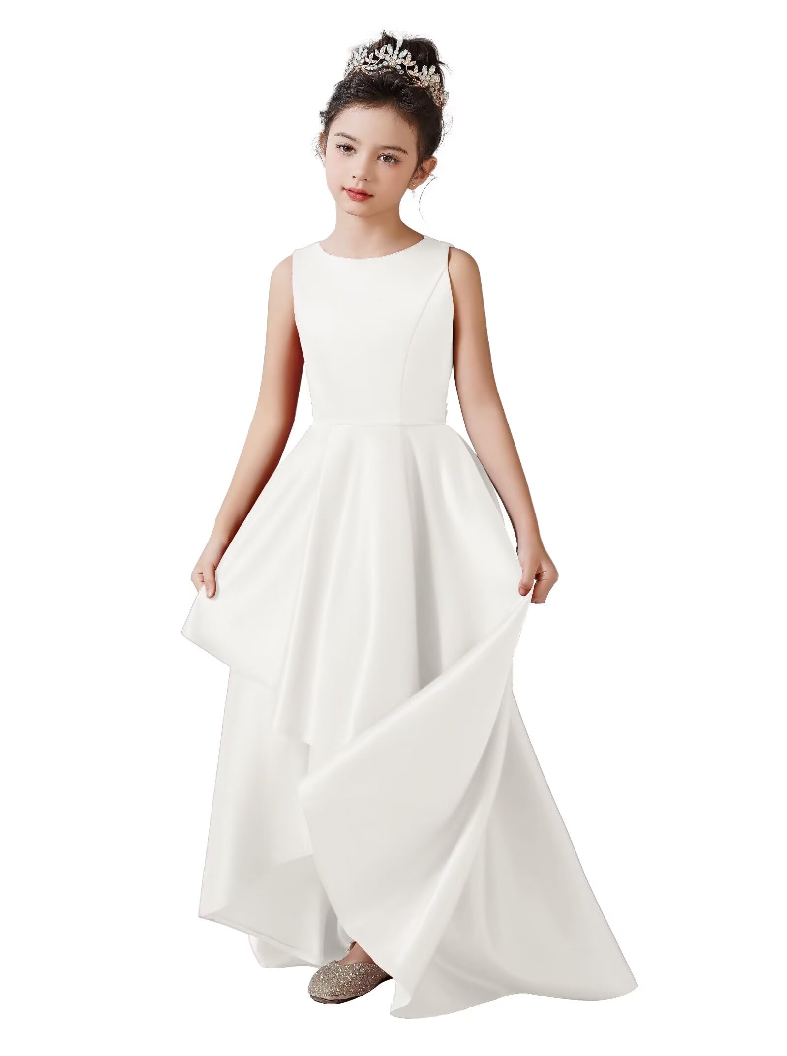 Photo 1 of White Flower Girl Dress Baby Girl Wedding Guest Dress Hi-Lo Formal Dress for Girls Graduation Dress Girls Ivory Formal Dress