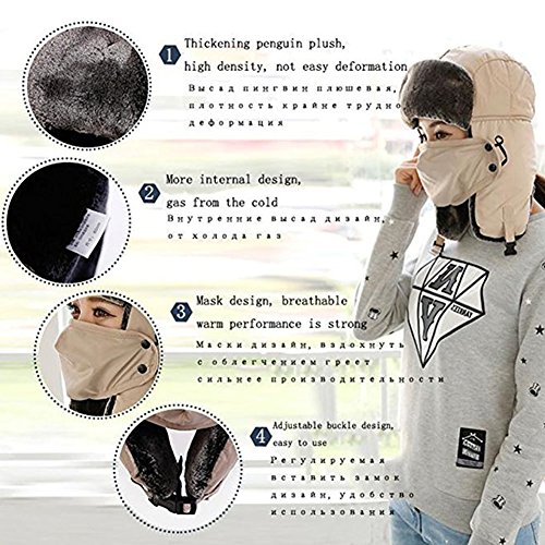 Unisex Winter Trooper Trapper Hat - Windproof Waterproof Warm hat with Adjustable chin strap & Removable face mask for All Sports Outdoors Snowboard, Outdoor Cycling Snow Shoveling (Black)