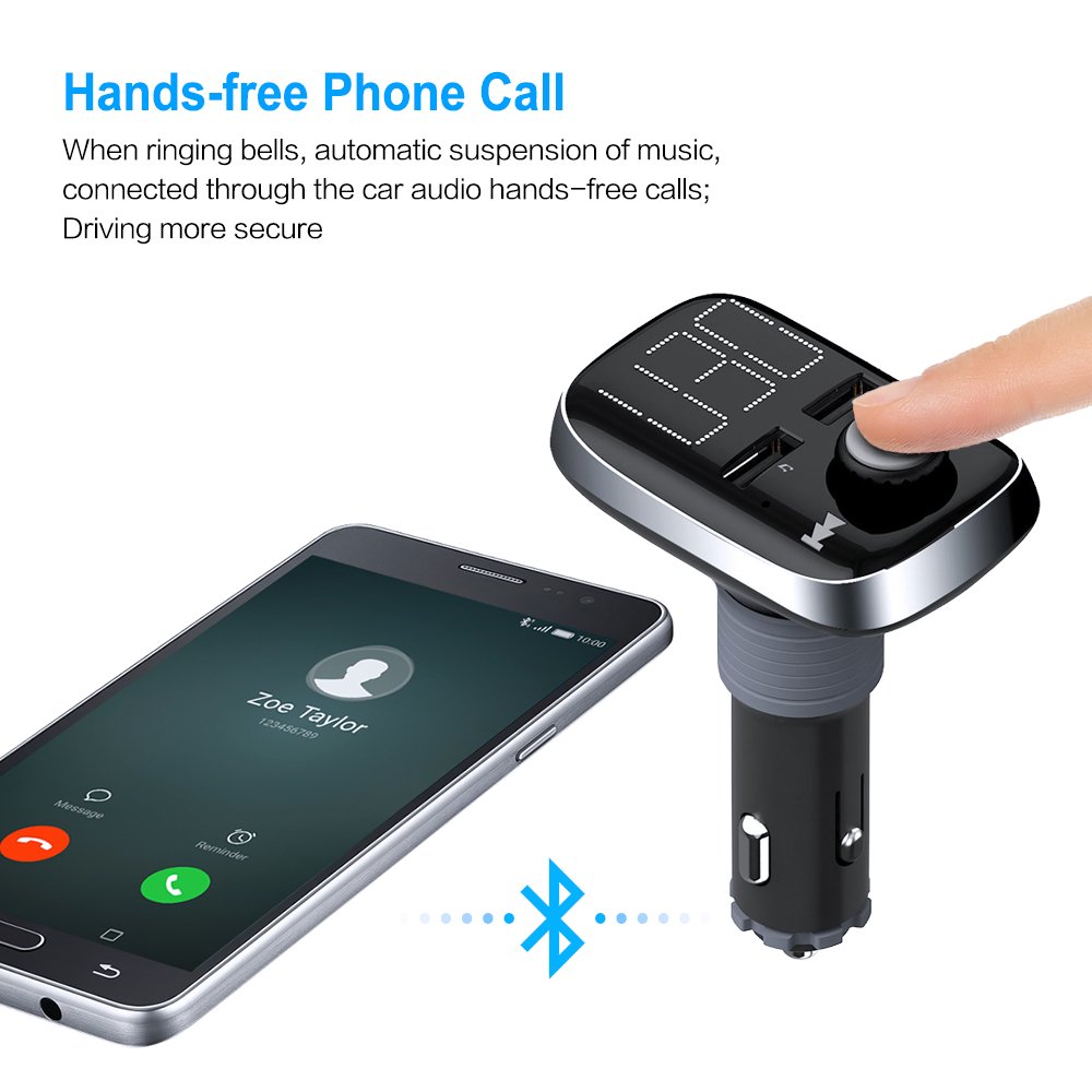 Bluetooth FM Transmitter, BliGli Dual USB Car Charger MP3 Player Handsfree Car Kit Wireless Radio Audio Adapter for iPhoneX / 8 / 7 / 6s / Plus, iPad Pro, Galaxy , Note 5 / 4, LG, Nexus, HTC and More (Black 2)