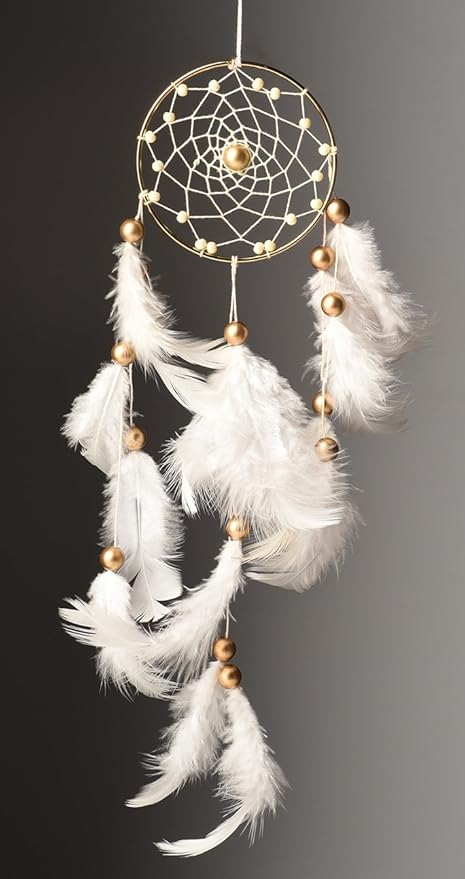 Rooh Handmade Pure White Brass Dream Catcher - Used as Home Decor Accents, Wall Hangings, Car, Bedroom,(L- 7 cm x H -29 cm)