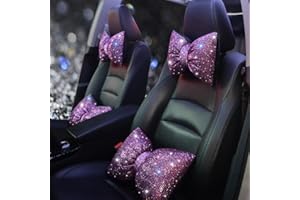Pirador Car Pillow Headrest Auto Seat Headrest Cushion with Bow Tie Sparkly Bling Bling Rhinestone Accessories for Women Girls and Ladies Travel Comfort Head and Neck Rest Pink 2Pcs