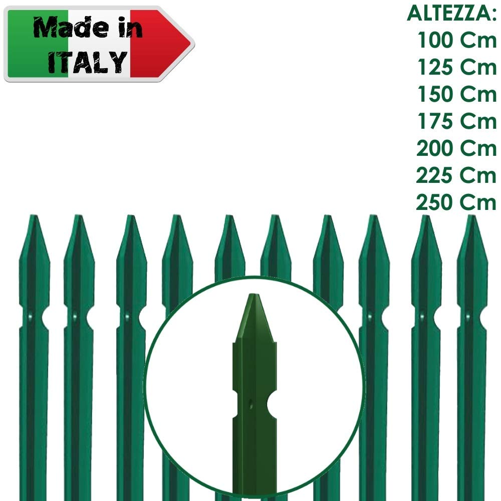 10 PZ Palo Paletto In Ferro A T 30X30X3 Plastificato Verde Per Rete - 2