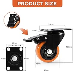 Caster Wheels, Heavy Duty 3 Inch Casters Set of