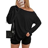 ATHMILE Off The Shoulder Tops for Women 2026 Y2K Loose Fit Tops Oversized Tshirts Fashion Going Out Outfits Casual Basic Tees