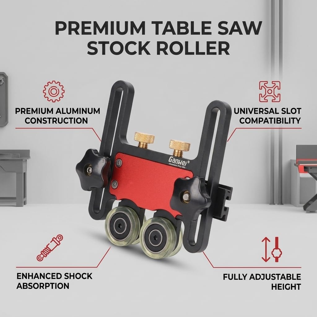 Adjustable Featherboard Sliding Roller for Router Table Saw, Aluminum Alloy, Woodworking Safety Accessory with T Slider Blocks and Fixed Hand Wheels