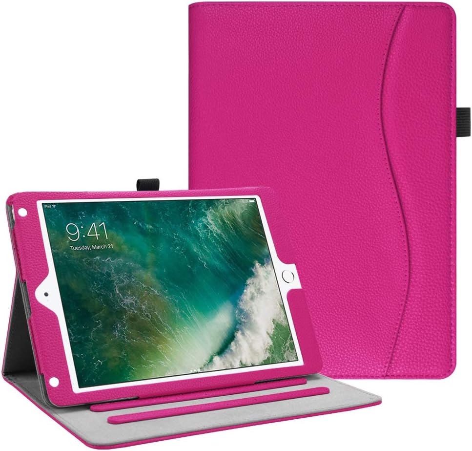 Fintie Case for iPad 9.7 2018 2017 / iPad Air 2 / iPad Air 1 - [Corner Protection] Multi-Angle Viewing Folio Cover w/Pocket, Auto Wake/Sleep for iPad 6th / 5th Generation, Magenta
