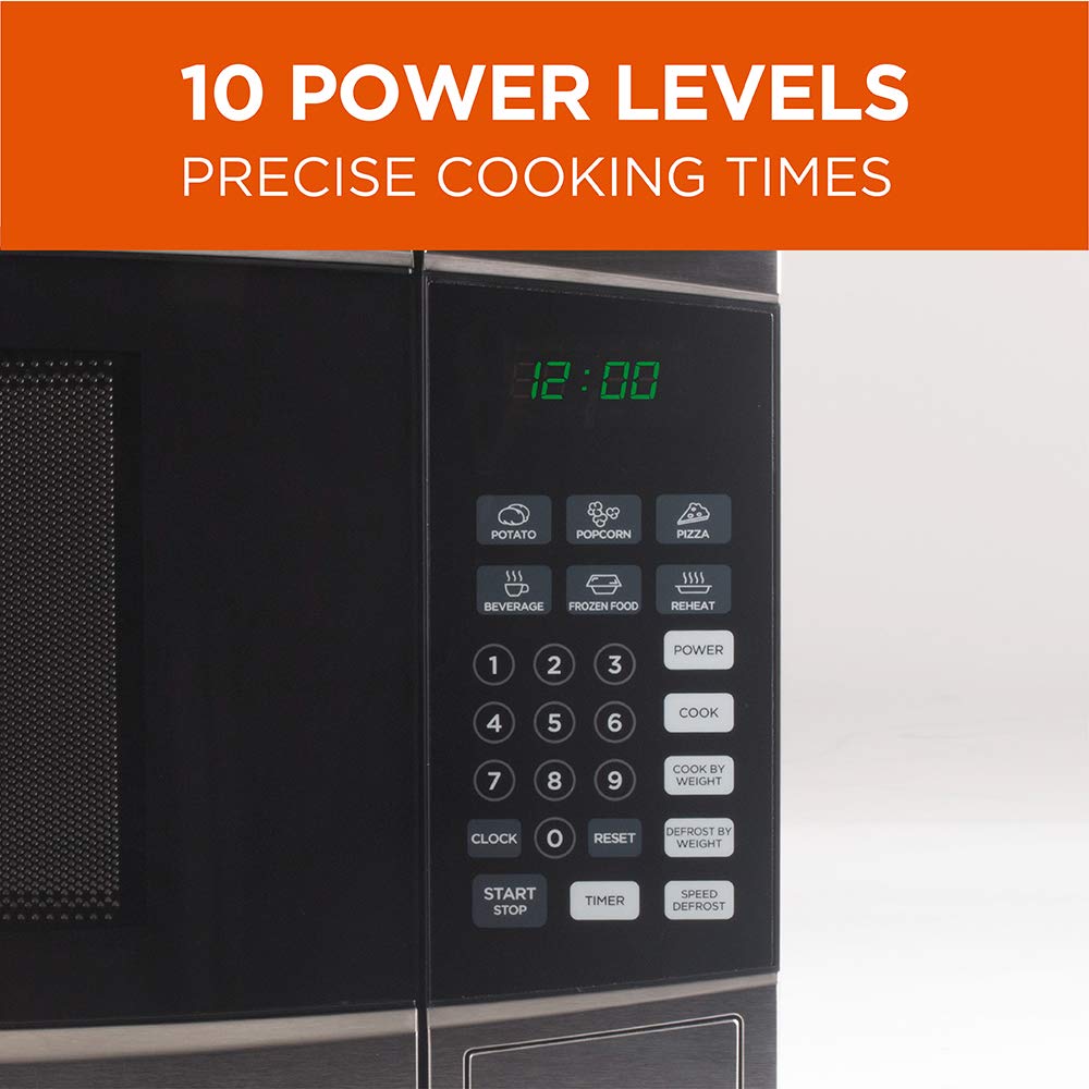 COMMERCIAL CHEF 1.6 Cubic Foot Microwave with 10 Power Levels, Small Microwave with Push Button, 1000 Watt Microwave with Digital Control Panels, Countertop Microwave with Timer, Stainless Steel