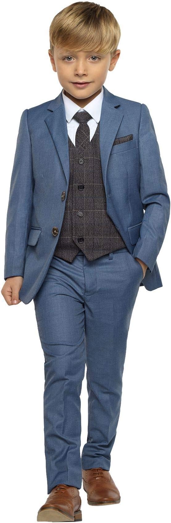 Sampson Chambray, Boys Wedding Suit, Slim Fit Suit, with Benedict Gray Navy Vest, X-Large - 20