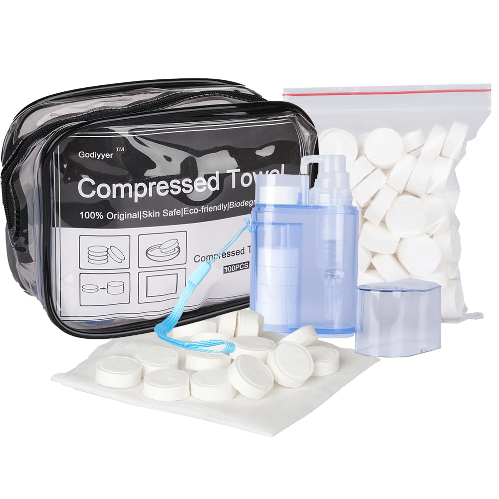 Godiyyer Tissue Mini Portable Compressed 100pcs Compressed Towels Disposable Coin Wipes for Travel/Beauty/Salon/Outdoor Sports