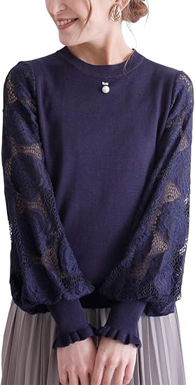 Amazon サワ アラモード 花 レース ぽわん 袖 ニット トップス レディース Mode 5841 F ネイビー セーター 通販