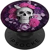 Gothic Skull & Purple Floral Aesthetic Design PopSockets Adhesive PopGrip