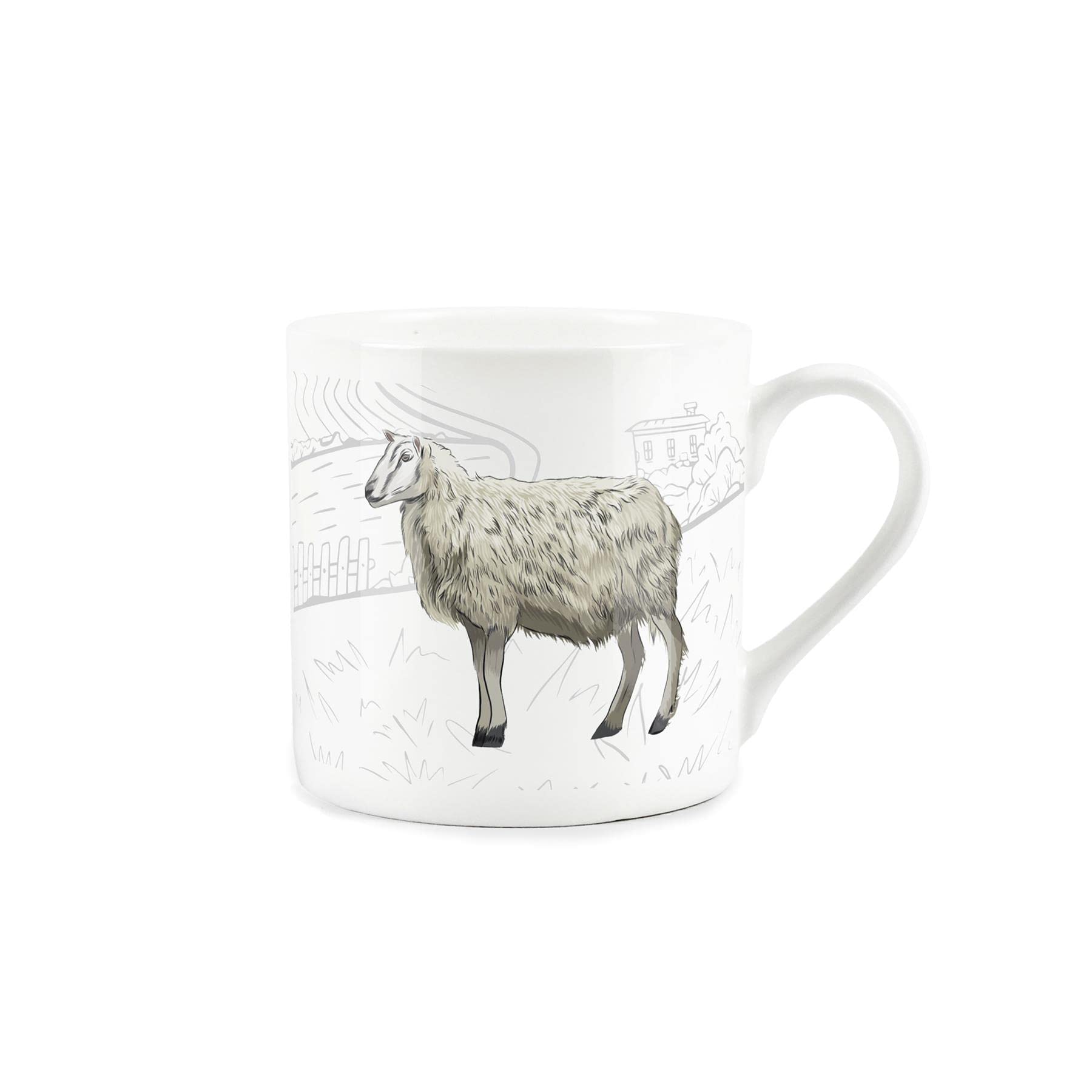 Purely Home Countryside Farmyard Sheep - Fine Bone China White Mug Coffee/Tea Present Gift for Animal Lovers