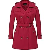 CREATMO US Women's Plus Size Trench Coat Double-Breasted Classic Lapel Overcoat Belted Outerwear Coat with Detachable Hood