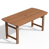 Ciokea HDPE Outdoor Dining Table with Umbrella Hole,66" Rectangle Patio Table for 6,All-Weather Outdoor Patio Furniture Set for Garden Backyard,Teak