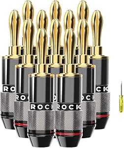 ROCKRIX 24k Gold Plated Closed Screw Speaker Banana Plugs - 6 Pair (12 Pack), Speaker Plug Connectors for Speaker Wire,Home Theater,Wall Plate and Audio Sound Systems …