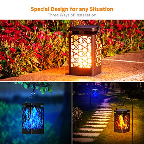 KOOPER Solar Lantern Lights 8 Color Dancing Flame Waterproof Solar Lights Outdoor Hanging Lantern Halloween Decorations LED Lights Landscape Decorative for Garden Patio Yard Path 2 Pack