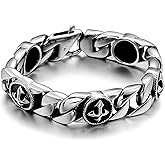 Klapgo Men's Cross Stainless Steel Cuban Link Bracelet Gothic Cross Vintage Punk Bangle for Rocker Biker with Lobster Clasps Polished Gift for Him
