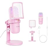 Ko-Star USB Condenser Microphone, Gaming Streaming Mic for PC &amp; Podcast | Pink, Plug &amp; Play, Tap to Mute, RGB, Pop Filter, Shock Mount, 5/8‑inch Thread, PC, PS5, for Discord, Twitch, YouTube, ASMR